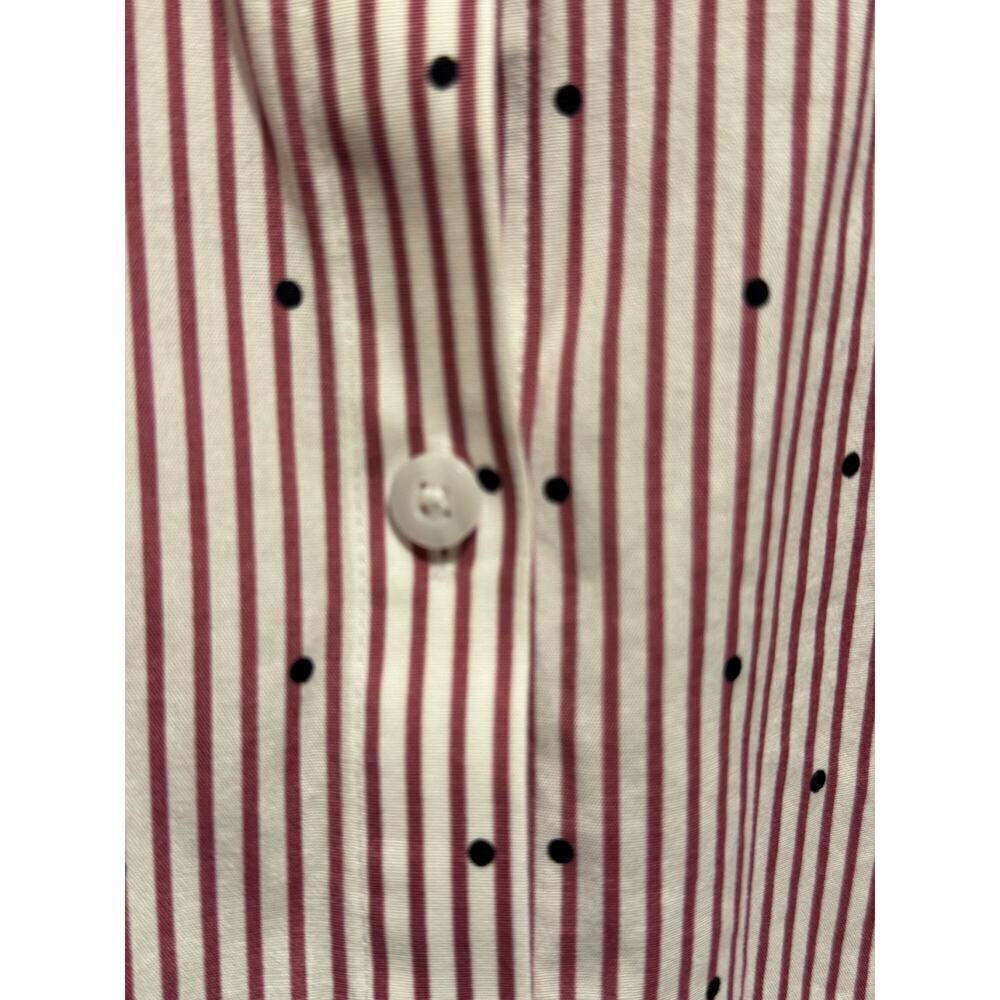 Chico's Red White Blue Polka Dots No Iron Button Up Collar Tunic Shirt Sz 2 (l) - Picture 7 of 11